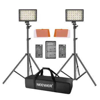 Neewer 2 Paketi CN160 LED Video Luč in Stojala Svetlobne Kit - Zatemniti LED Video Luč USB Dvojni Polnilec in torbica