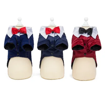 Plašč Pet Oblačila Poslovna Obleka za Oblačila za Pse Majhnih Tie Vozel Kostum francoski Buldog Psi Lepe Jeseni, Pozimi Modro Fant Mascotas