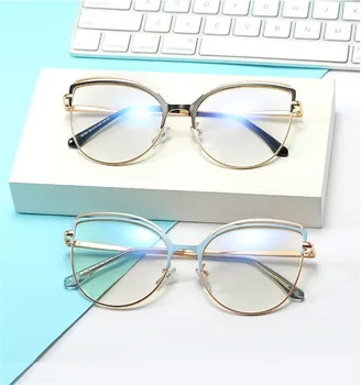 Anti Modra Svetloba Ultralahkimi, Kovinski Mačka Oči Očala Okvirji Moški Ženske Optični Moda Računalnik Očala Velik Okvir Rimless Očala