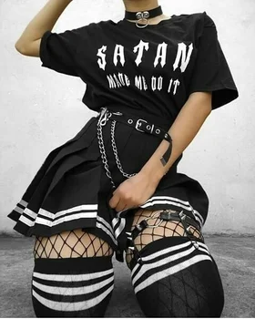 HAHAYULE-JBH Ženske Satan Me je Naredil T-Shirt Gothic Black Tee Hipsters Smešno Majico