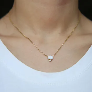 2019 Vrh kakovosti občutljivo obliko elipse ogrlico, obesek za ženske gospa moda Kubičnih Cirkonij white opal srčkan čar ogrlice