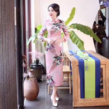 Priložnostne Ženske Rajon Kitajske Obleke Qipao Letnik Večerno Obleko Kratek Rokav Cheongsam Dolgo, Formalno Stranko Vestidos Classic
