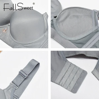FallSweet Plus Velikost Modrc Seksi Perilo Debele Pokal Bras za Ženske Trdna Oblazinjeni Perilo Push Up Brassiere Femme
