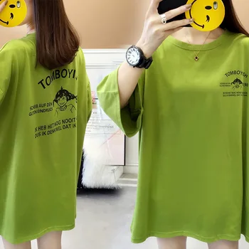 Harajuku Kul Dekle Pismo tiskanja tshirt velika velikost 4XL 5XL 6XL 7XL 8XL Majica Femme Poletnih Vrh za Ženske v korejskem Slogu Svoboden Tee