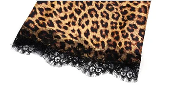 Novo 4PCS Žensk Nastavite Čipke Saten Svila Sleepwear Seksi Dama Leopard Nightdress Pižamo Haljo Plus Velikost 2019