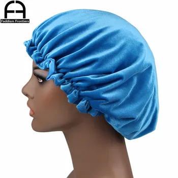 Novo Reverzibilna Žamet Bonnet Saten Obložene Elastični Trak Bonnets Spalna Skp Ženske Lady Turban