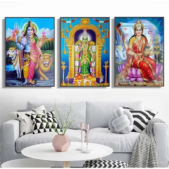 Hindujski bog Shiva, Parvati Ganesha slika platno slikarstvo verske plakati in zidana slike za sodobno dekoracijo doma