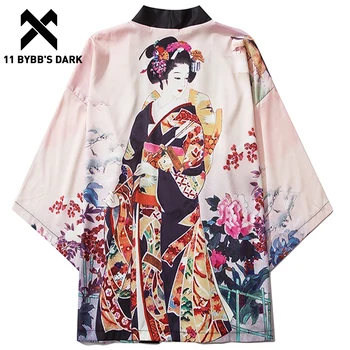 11 BYBB JE TEMNO 2020 Poletje Japonski Kimono Jopiči Hip Hop Stari Gejša Tiskanja Ulične Odprite Prednji Plašč Harajuku Svoboden Kimono
