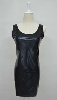 Plus Velikost Moda za Ženske Povoj Obleka Ženske iz Lateksa Usnje Obleka brez Rokavov Seksi Stranka Bodycon Žensk Clubwear Mini Obleka Black