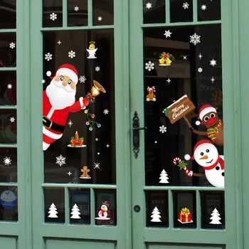 Božič stenske nalepke starec snežaka elk trgovina okraski steklo za darilo zidana nalepke Za Otroke, Soba Vrata Doma Dekor
