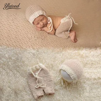 Kvačkanje novorojenčka kostum za malčke fotografija pribor baby klobuki hlače komplet dojenček fant foto rekviziti novorojenčka fotografija rekviziti