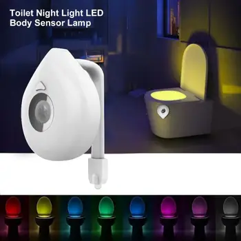Ponoči, Svetlobni Senzor Gibanja Školjko Sedeža, Nočna Lučka Lučka 8 LED Barve Nepremočljiva Ozadja Toilet Bowl Žarnica WC Wc Svetlobe