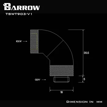 Barrow PC hladilne vode Obtočna Pribor 90degree cev priključek Tri Rotacije Adapterji,G1/4 vode, hladilnik TSWT903-V1
