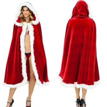 Ženska Krzno Trim Božič Santa Claus Plašč Božič Kostum seksi Rdeče Poročne Cape Plašč Dame Oblačenja Cape Zimsko Poroko Hooded del