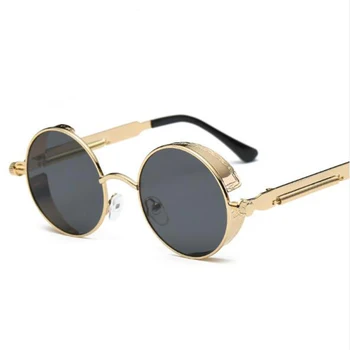 LELINTA Kovinski Sunglass, Unisex Steampunk sončna Očala Krog Okvir Letnik Očala Klasičen Modni Očala Punk Očala