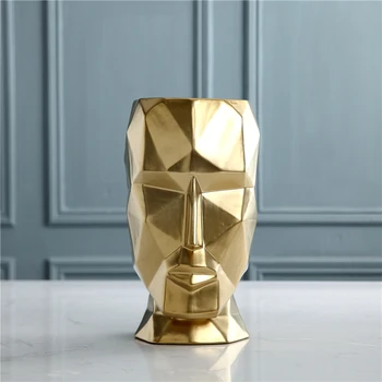 Nordijska Keramike Vaza Geometrijske Origami Povzetek Zlati Človeško Glavo, Vaze, Cvetlični Aranžma Obrti Figurice Doma Dekoracijo