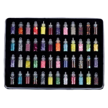 48 Steklenic/set Nail Art Okras Giltter Bleščice v Prahu Nastavite Vroče Kroglice Za Akril UV Gel Pisane Sequins Set