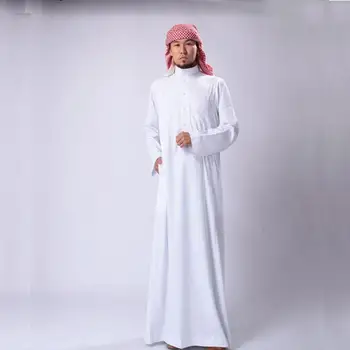 Savdska Arabija Tradicionalne Kostume Človek, Musliman Jubba Thobe Bela Stojalo Ovratnik Poliester Dolgo Haljo Obleke Islamska Oblačila