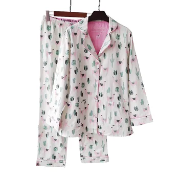 Pijamas Mujer Invierno 2020 Jeseni Preprost Risanka Tiskanja Toplo Dame Domov Nosijo Pižamo Rdeče Ustnice Tiskanja Bombažno Pižamo za Ženske