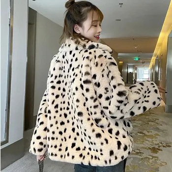 Ženske Puhasto Jakno Zimski Plašč Leopard Tiskanja Specializiranimi Za Umetno Krzno Kawaii Oblačila Rastlinske Veste Plus Velikost Jopico Oblačila Za Femme Suknji