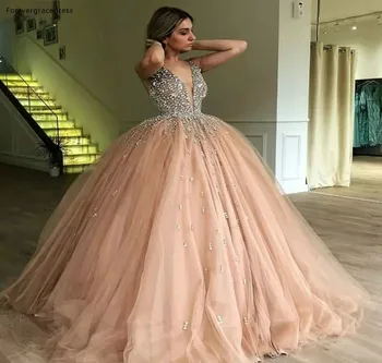 2019 Šampanjec Roza Quinceanera Obleka Princess Til Arabski Dubaj Sladko Dolgo Dekleta Prom Stranka Pageant Obleke Plus Velikost Po Meri