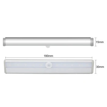10 LED USB Prenosni Omaro Luči Detektorja Gibanja Stenska Svetilka, Polnilne, Senzor Gibanja Ponoči Luči Brezžični LED Luči Bar