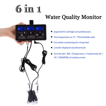 6 v 1 Tester Kakovost Vode Monitor ph meter Multi-parameter akvarijske Vode Merilnik za test PH / Temperature / ES / CF / RH / TDS