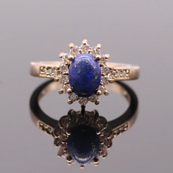 GZJY Romantični Slog Naravnega Lapis lazuli AAA Kubičnih Cirkon Rose Zlata Barva Cvet Uhani Prstan iz Žensk na Debelo