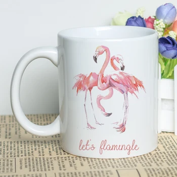 MAYREY 11 oz Flamingo Risanka Mleka Keramični Vrč Okoljske Skodelico Kave z Modi Tiskanje Ustvarjalno Darilo