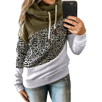 Novo Hoodies Ženske 2021 Pomlad Moda Dolgo Sleeved ženski pulover s kapuco Majica Priložnostne Mozaik Natisnjeni Pulover Ženske Vrhovi