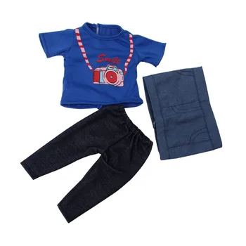 18 inch Dekleta lutka obleko Ameriških novorojenčka Priložnostne modra T-shirt obleko Otroške igrače obleko fit 43 cm lutke otroka c688