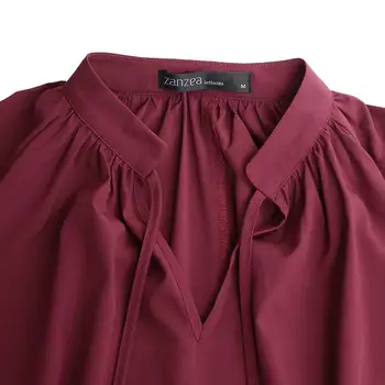 Stilsko Obleko Maxi Žensk V Vratu Sundress ZANZEA 2021 Priložnostne Čipke-Up Puff Rokav Split Vestidos Ženski Trdna Haljo Preobsežne
