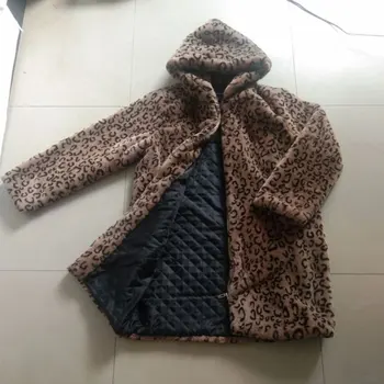 Dolgi zimski plašč ženske specializiranimi za umetno krzno plašč ženski leopard tiskanja specializiranimi za umetno krzno, jakna ženske teddy plašč puhasto jakno hooded teddy jakna