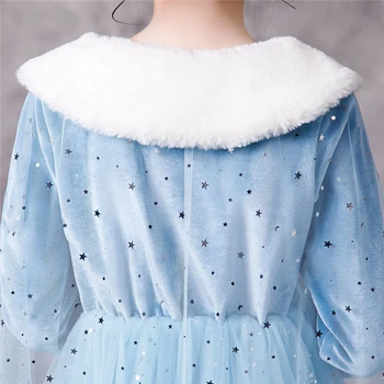 Pozimi Leta 2020 Otroke Božič Toplo Dolg Rokav Snow Queen Elsa Obleko Gor Dekle, Princesa Bleščica Velvet Obleko Cape Dodatki