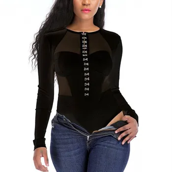 Obleka za ženske big velikost dolg rokav obleka, črne čipke veter gumb mature pregleden žensko telo vrh bodysuit mujer RW80753