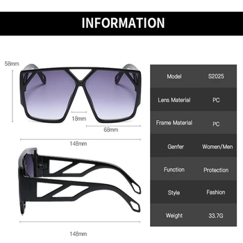 Kvadratni Prevelik Sončna Očala Ženske Velik Okvir, Barvite Sončne Očala Ženski Ogledalo Oculos Unisex Gradient Vožnje Odtenki