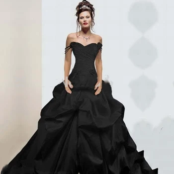 Gothic Poročne Obleke Črno Žogo Obleke Poročne Halje Off Ramenski Taffeta Gub Ruffles Zadrgo Victorian Poroka Oblek 2020