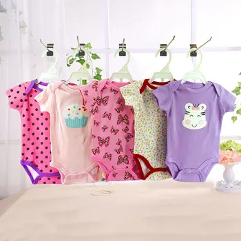 [5Pcs/veliko Naključnih Color] Poletje Baby Bodysuits Bombaža, Kratek Rokav Newborn Baby Oblačila Risanka Tiskanja Malčka Kostum 0-24 Mesecev