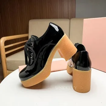 Močen Visokih petah eno čevlji za ženske platformo krog toe čipke retro Marija Janeš čevlji pomlad vzletno-pristajalne steze čevlji zapatos mujer