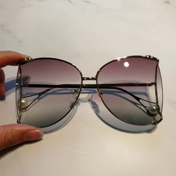 QPeClou 2020 Nove Luksuzne Pearl Sončna Očala Ženske Modni Prevelik Kovinski Votlih Sončna Očala Dame Jasno Očal Okvir Očal