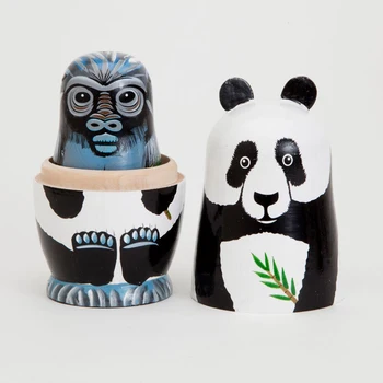 5Pcs/Set Panda Tiger Živali Lesene ruske Gnezdenje Lutke Ročno Matryoshka Igrača