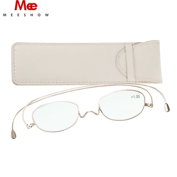 MEESHOW titana obravnavi očala ženske moški očal okvir papir očala ultra tanek očala žep zlata bralna očala +2.0