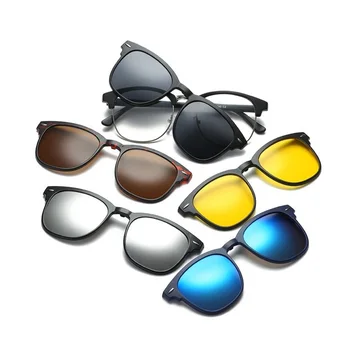 Nova blagovna znamka 5+1 retro polarizirana kratkovidnost posnetek sončna očala okvir za moške, ženske pet magnet nastavite ogledalo očala okvirji moški