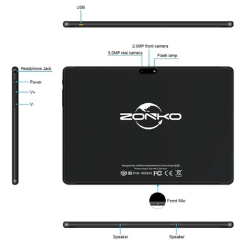 ZONKO 10 palčni Tablični računalnik Android 9.0 Tablet PC 5G WiFi Tablet Jedro Octa 2G RAM, 32 G ROM Tablet 1920*1200 IPS GPS Google Play