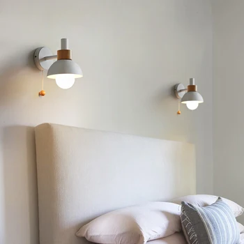 Ob postelji LED stenska svetilka s stikalom za Nordijsko sodobne E27 110V 220V železa in lesa rov luči za spalnico, dnevno sobo, kuhinjo, stopnice