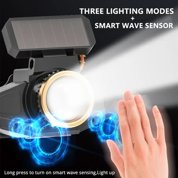 Sončne Žaromet USB Polnilna LED Smerniki Nepremočljiva Zoom Ribolov Luč Senzor, Stikalo 3 Način Prenosni Nočni Tek Svetlobe
