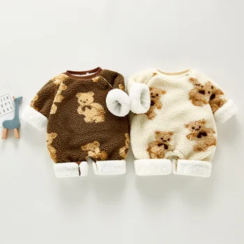Korejski Debel Toplo Romper za Baby Dekleta Malčke Boys Nosi Vzorec Dodatki Modni Onesie za Zimski Flis Oblačila