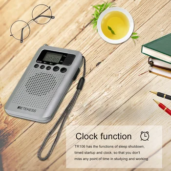 Retekess TR106 Silver Prenosni FM AM Radio z LCD Zaslonom Digitalno Iskanje Zvočnika Vtičnica za Slušalke in Podporo Ura Funkcija