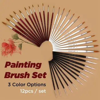 SeamiArt 12Pcs Lesa Krog Najlon Akvarel Paint Brush Set za Začetnike Risanje Slikarske Krtače, Akvarel Dobave
