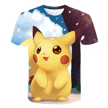 2020 Novo 3D Moških in Žensk Pokemon Risanke majica s kratkimi rokavi Boys Anime T Shirt O-Vratu Oblačila 2020 Poletje Moda priložnostne Otroci Vrhovi